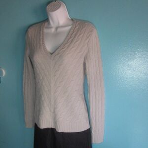 Ralph Lauren Black Label Cabled V-Neck Cashmere Pullover Slim Fit Size S Lt Gray